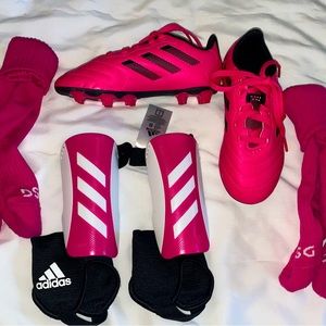 Girl soccer bundle- Adidas soccer cleats and shin guards and 2 pair of DSG sock